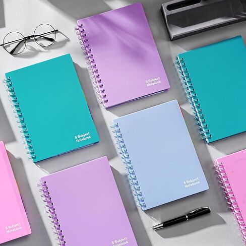 5 Subject Notebook College Ruled - 240 Pages Spiral Notebooks College Ruled with Pocket Dividers Tabs, 6.3" x 8.4", A5 Note Book for School Office Supplies Note - Black in Saudi Arabia