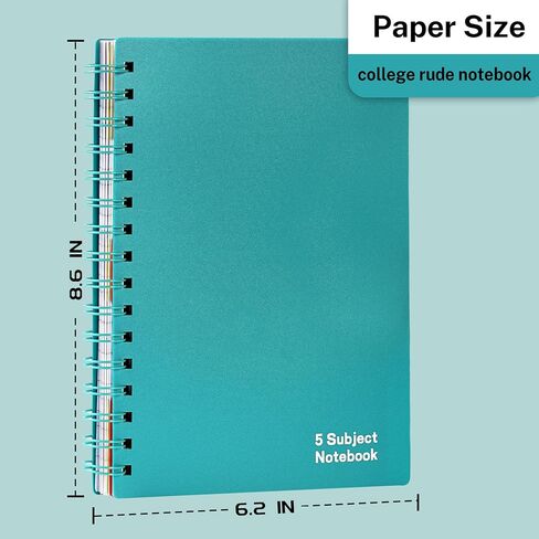 5 Subject Notebook College Ruled - 240 Pages Spiral Notebooks College Ruled with Pocket Dividers Tabs, 6.3" x 8.4", A5 Note Book for School Office Supplies Note - Black in Saudi Arabia