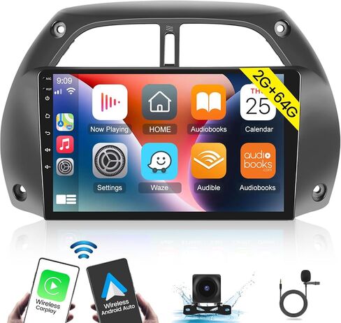 [2 جيجابايت + 64 جيجابايت] راديو سيارة بشاشة لمس 9 بوصة لسيارة Toyota RAV4 2001-2006، ستيريو سيارة Android 13 مع Apple Carplay وAndroid Auto / 1080P / WiFi/GPS/SWC + كاميرا احتياطية AHD + ميكروفون in Saudi Arabia