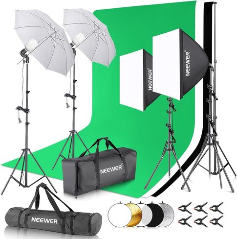 NEEWER Photography Lighting Kit with Backdrops,8.5x10ft Backdrop Stands,5700K 800W Equivalent 24W LED Umbrella Softbox Continuous Lighting,60cm Light Reflector, Photo Studio Equipment for Video Shoot in Kuwait