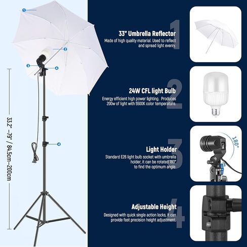 NEEWER Photography Lighting Kit with Backdrops,8.5x10ft Backdrop Stands,5700K 800W Equivalent 24W LED Umbrella Softbox Continuous Lighting,60cm Light Reflector, Photo Studio Equipment for Video Shoot in Kuwait