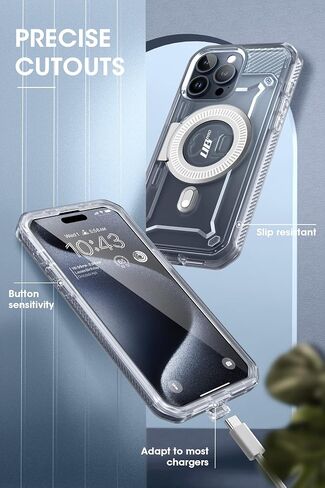 SUPCASE Case for iPhone 15 Pro (2023) 6.1 Inch, Compatible with MagSafe Full Body Protection Rugged Shockproof [UB Pro Mag] with Screen Protector, Kickstand, Belt Clip (Grey) in Saudi Arabia