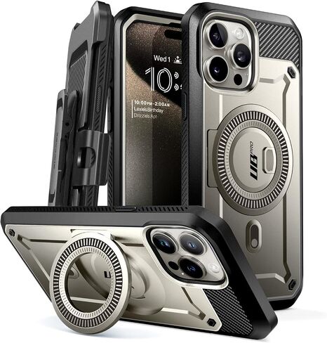 SUPCASE Case for iPhone 15 Pro (2023) 6.1 Inch, Compatible with MagSafe Full Body Protection Rugged Shockproof [UB Pro Mag] with Screen Protector, Kickstand, Belt Clip (Grey) in Saudi Arabia