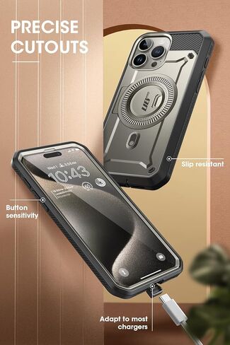 SUPCASE Case for iPhone 15 Pro (2023) 6.1 Inch, Compatible with MagSafe Full Body Protection Rugged Shockproof [UB Pro Mag] with Screen Protector, Kickstand, Belt Clip (Grey) in Saudi Arabia