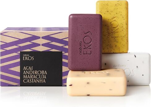 natura - Ekos Castanha (Brazil Nut) Creamy Bar Soap Set (4 Pack) - 4 Creamy Soap Bars - 97% Natural - 100% Pure Vegetable Oils - Vegan Skin Care - Brazilian Beauty Secrets - Self Care - 3.5oz (100g) in Saudi Arabia
