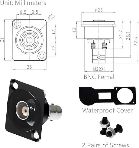 موصل تثبيت على لوحة من النوع BNC بقدرة 50 أوم مع غطاء مقاوم للماء - محول فيديو SDI مطلي بالذهب من أنثى إلى أنثى، هيكل قوي لأنظمة الاتصالات والمراقبة المخصصة in Kuwait