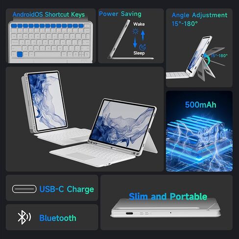 حافظات لوحة المفاتيح nimin قابلة للفصل لجهاز Samsung Galaxy Tab S9 Plus/S9FE Plus مقاس 12.4 بوصة، حامل قلم S مدمج، لوحة التتبع، إضاءة خلفية 7 ألوان، مفاتيح الاختصار، حامل زوايا عرض لا نهائية، النوم/الاستيقاظ التلقائي in Kuwait