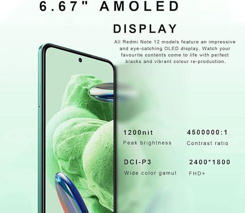 Xiaomi Redmi Note 12 5G (256 جيجابايت + 8 جيجابايت) (Tmobile Tello والعالمي) كاميرا ثلاثية غير مقفلة مقاس 6.67 بوصة بدقة 48 ميجابكسل + إضافية (مع حزمة شاحن سيارة سريعة) (أخضر الغابة (عالميًا)) in Saudi Arabia