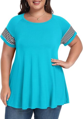 بلوزة نسائية من LARACE مقاس كبير تونيك صيفي بأكمام قصيرة كاجوال ورقبة دائرية in Kuwait