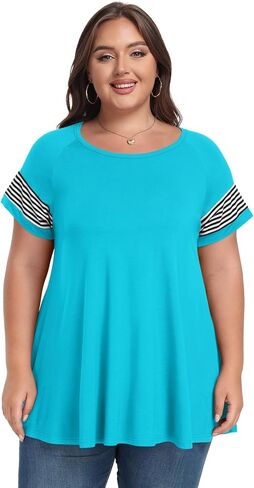 بلوزة نسائية من LARACE مقاس كبير تونيك صيفي بأكمام قصيرة كاجوال ورقبة دائرية in Kuwait