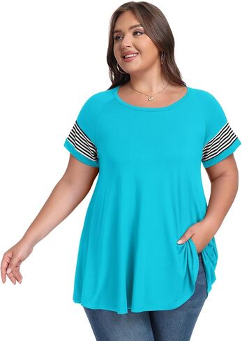بلوزة نسائية من LARACE مقاس كبير تونيك صيفي بأكمام قصيرة كاجوال ورقبة دائرية in Kuwait