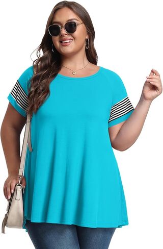 بلوزة نسائية من LARACE مقاس كبير تونيك صيفي بأكمام قصيرة كاجوال ورقبة دائرية in Kuwait