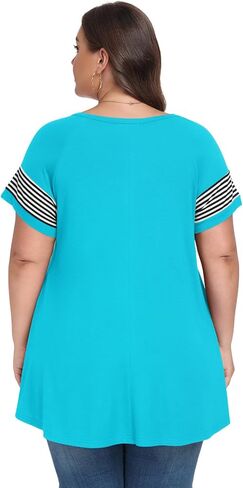 بلوزة نسائية من LARACE مقاس كبير تونيك صيفي بأكمام قصيرة كاجوال ورقبة دائرية in Kuwait