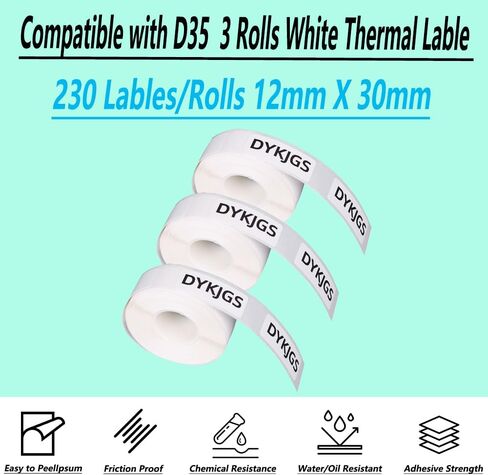 ملصقات حرارية متوافقة مع طابعة ملصقات Phomemo D35 3 لفات بيضاء 0.47 بوصة × 1.18 بوصة (12 × 30 مم) ملصقات لاصقة للمدرسة والمنزل والمكتب (3) in Saudi Arabia