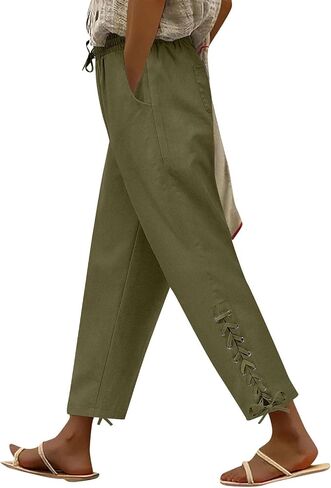 BIRW Womens Linen Pants with Pockets High Waist Comfy White Gauze Pants Casua Lightweight Loose Trousers in Kuwait