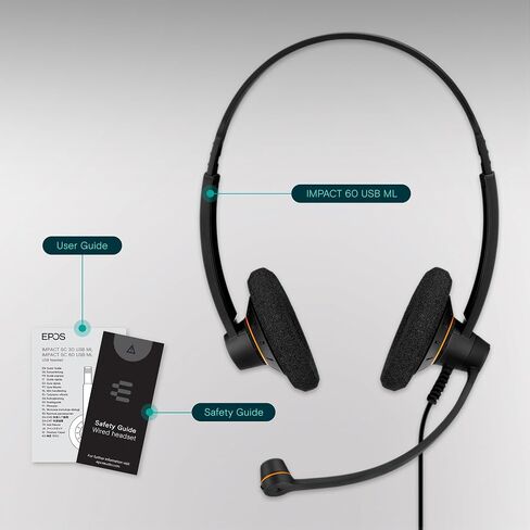 سماعة رأس سلكية احترافية EPOS Impact SC 60 USB ML للاتصالات الموحدة، ميكروفون لإلغاء الضوضاء، صوت، منفذ USB، تصميم مريح، مثالية للاستخدام المكتبي in Kuwait