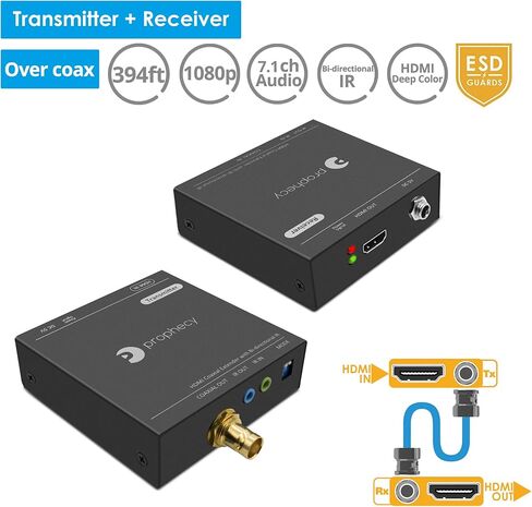 مجموعة موسع gofanco Prophecy 1080p HDMI عبر كابل محوري - 120 مترًا (394 قدمًا) @ 1080p 60 هرتز HDMI عبر المحور، الأشعة تحت الحمراء ثنائية الاتجاه، EDID، 6.75 جيجابت في الثانية، صوت 7.1 قناة (PRO-CoaxExt) in Kuwait