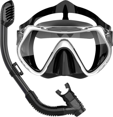 BuyCard معدات الغطس للبالغين، مجموعة الغطس الجافة مع قناع غوص ذو رؤية بانورامية، قناع غوص مضاد للضباب ومضاد للتسرب للغطس والسباحة، مجموعة أدوات الغطس باللون الأسود in Kuwait