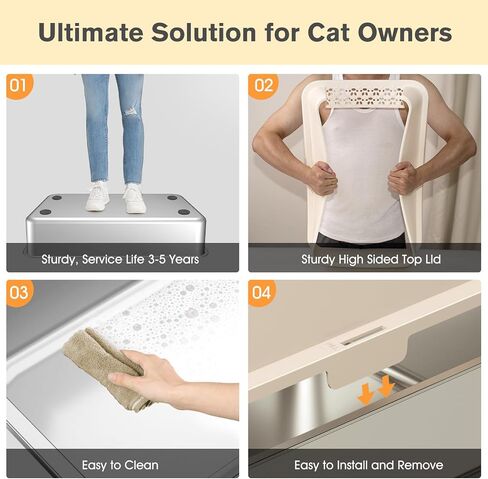 Stainless Steel Cat Litter Box with High Sides Lid, Extra Large XL Litter Box for Big Cats,Enclosed Metal Kitty Litter Box with Anti-Leakage Enclosure, Non-Stick, Odorless,Scoop Included (Dark Grey) in Saudi Arabia