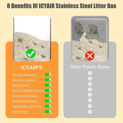 Stainless Steel Cat Litter Box with High Sides Lid, Extra Large XL Litter Box for Big Cats,Enclosed Metal Kitty Litter Box with Anti-Leakage Enclosure, Non-Stick, Odorless,Scoop Included (Dark Grey) in Saudi Arabia