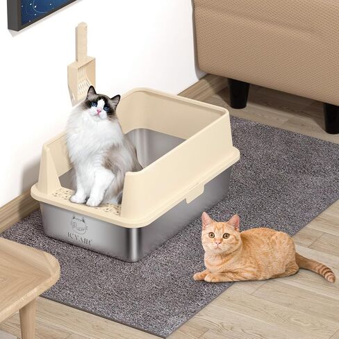 Stainless Steel Cat Litter Box with High Sides Lid, Extra Large XL Litter Box for Big Cats,Enclosed Metal Kitty Litter Box with Anti-Leakage Enclosure, Non-Stick, Odorless,Scoop Included (Dark Grey) in Saudi Arabia