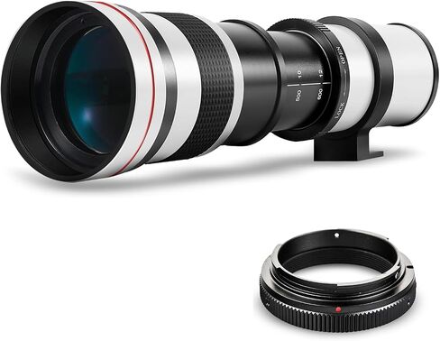 عدسة تليفوتوغرافي يدوية عالية الطاقة 420-800 مم f/8.3 HD لكاميرات Nikon D500، D600، D610، D700، D750، D800، D800e، D810، D810a D850 D3400 D5000 D5100 D5200 D5300 D5500 D5600 D7100 D7200 D75 00 DSLR (أبيض) in Kuwait