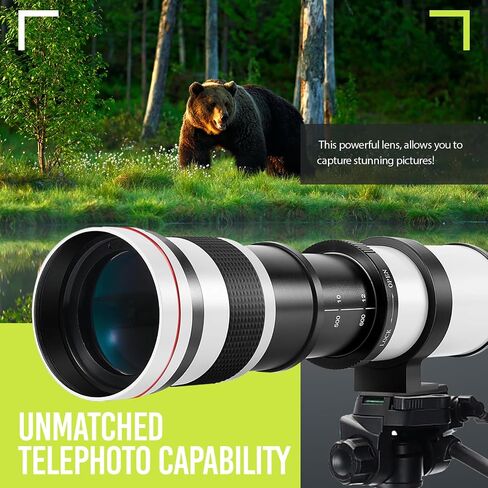 عدسة تليفوتوغرافي يدوية عالية الطاقة 420-800 مم f/8.3 HD لكاميرات Nikon D500، D600، D610، D700، D750، D800، D800e، D810، D810a D850 D3400 D5000 D5100 D5200 D5300 D5500 D5600 D7100 D7200 D75 00 DSLR (أبيض) in Kuwait