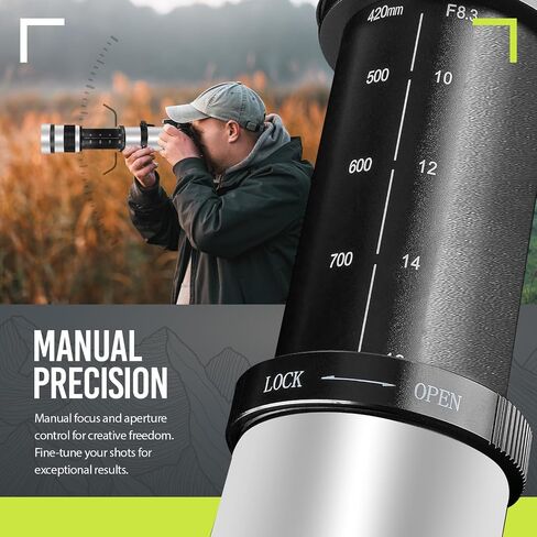 عدسة تليفوتوغرافي يدوية عالية الطاقة 420-800 مم f/8.3 HD لكاميرات Nikon D500، D600، D610، D700، D750، D800، D800e، D810، D810a D850 D3400 D5000 D5100 D5200 D5300 D5500 D5600 D7100 D7200 D75 00 DSLR (أبيض) in Kuwait