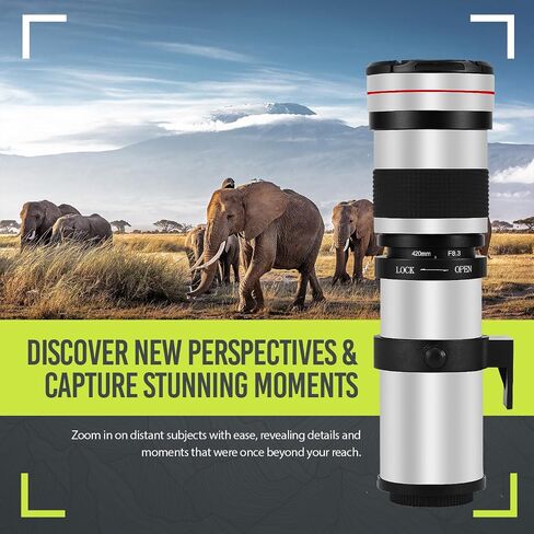 عدسة تليفوتوغرافي يدوية عالية الطاقة 420-800 مم f/8.3 HD لكاميرات Nikon D500، D600، D610، D700، D750، D800، D800e، D810، D810a D850 D3400 D5000 D5100 D5200 D5300 D5500 D5600 D7100 D7200 D75 00 DSLR (أبيض) in Kuwait