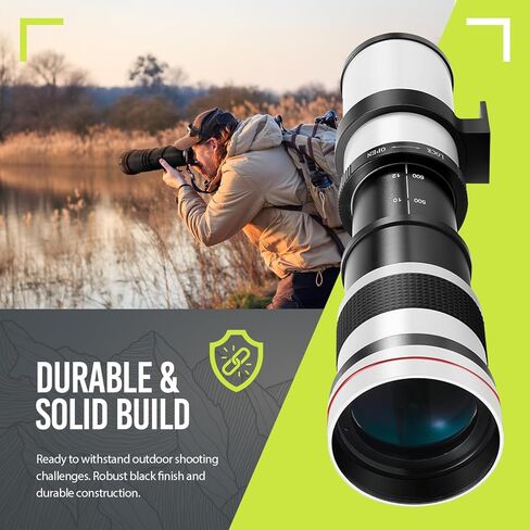 عدسة تليفوتوغرافي يدوية عالية الطاقة 420-800 مم f/8.3 HD لكاميرات Nikon D500، D600، D610، D700، D750، D800، D800e، D810، D810a D850 D3400 D5000 D5100 D5200 D5300 D5500 D5600 D7100 D7200 D75 00 DSLR (أبيض) in Kuwait