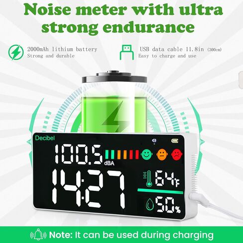 3-in-1 Decibel Meter Noise Monitor Wall Hanging Sound Level Meter with 11 in Large LED Display Noise & Temperature & Humidity Meter Wide Used for Home, Classroom, Studio, Factory in Saudi Arabia