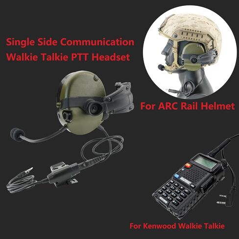 HEARFALCOM Tactical Helmet ARC Rail Mount Version Single Side Headset with KEN U94 PTT Adapter, Compatible with Baofeng Walkie Talkies (FG) in Kuwait