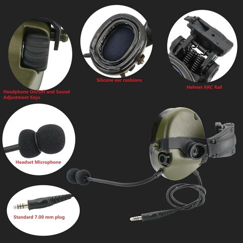 HEARFALCOM Tactical Helmet ARC Rail Mount Version Single Side Headset with KEN U94 PTT Adapter, Compatible with Baofeng Walkie Talkies (FG) in Kuwait