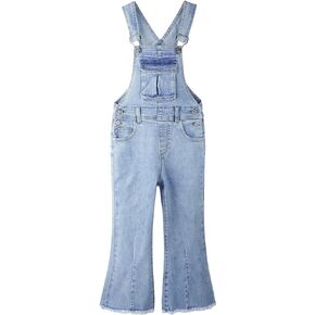 KIDSCOOL SPACE Girls Denim Flared Overalls Pants,3D Accordion Deep Heel Pockets Bell Bottom Jeans Dungarees