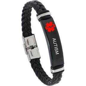 Free Engraving Braided Leather Medical Alert Wristband Sos ICE Personalized Customized Medical ID Bracelet Awareness Emergency for Men Women with Medic Insert Wallet Card,8.27''