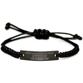 Inspirational Colossians 3:23 Christian Black Rop Bracelet Encouragement Gifts Message Prayer Colossians 3:23 Religious Bracelets for Women Men Colossians 3:23 Bible Verse Faith Adjustable Engraved