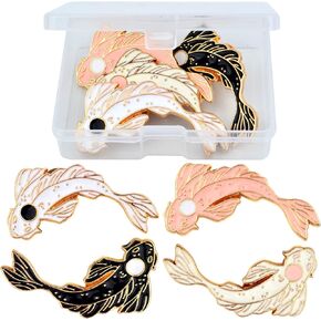 4 Pieces Enamel Lapel Brooches Pins Fish Shaped Brooch Cute Lovely Cartoon Badge Pins with a Box for DIY Clothes Bags Jackets Hat Crafts Decorations Jewelry Accessories, 4 Colors
