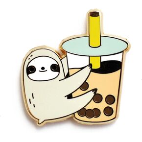 Sloth Loves Bubble Tea Enamel Pin gray