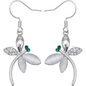 Navachi 18k Gold Plated Multicolor Crystal Created-Opal Dragonfly Dangle Earrings