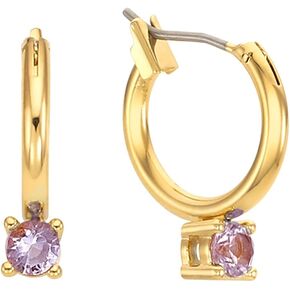 OZEL – Huggie Hoop Earrings with a Set of Cubic Zirconia Stones for Women – 14k Yellow Gold/White Gold Plated/Circular/Semi-circular/U-Shape/Round Square (Made in Korea)
