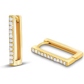 OZEL – Huggie Hoop Earrings with a Set of Cubic Zirconia Stones for Women – 14k Yellow Gold/White Gold Plated/Circular/Semi-circular/U-Shape/Round Square (Made in Korea) in Kuwait