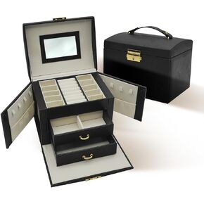 منظم مجوهرات من 3 طبقات - تصميم موفر للمساحة وتخزين متعدد الاستخدامات للخواتم والأقراط والقلائد والأساور - المنظم المثالي للإكسسوارات الأنيقة (أزرق داكن، بدون أجنحة) in Kuwait