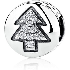 Beauty Crystal Christmas Tree 925 Sterling Silver Festival Bead Gift for Christmas Fit DIY Bracelet or Necklace