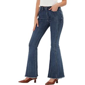 Allegra K Vintage Bell Bottoms Jeans for Women's Flare Jeans High Waist Stretch Denim Long Pants
