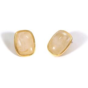 M.DUN- حلق بحواف مستديرة مستطيلة الشكل. أذن البحر العنبر الفيروزي تصميم حجر الراتنج / إطار مطلي بالذهب الحقيقي عيار 18 قيراط، هدية رائعة لا تسبب الحساسية للنساء والفتيات (العاج) in Kuwait