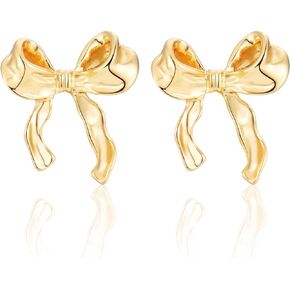 Silver Bow Earrings for Women Girls | Dainty 14K Gold Plated Tie Bow knot Bowtie Stud Earrings, Small Minimalist Butterfly Ribbon Tone Bow Earrings Jewelry Gifts for Christmas Birthday Wedding