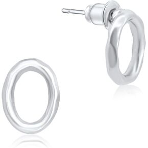 Wavy Oval Stud Earrings - Original Rhodium Plated Nickel-Free Earring - Hypoallergenic Lightweight Jewelry