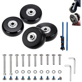 54mm 4PCS Luggage Suitcase Replacement Wheels and Hacksaw for Trolley Case Wheels Travel Bags Caster Inline Roller Skating Roller Swivel Rubber Wheels Bearings Repair Kits with Axles 30mm&35mm&60mm