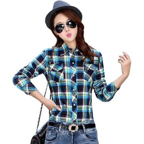 AvaCostume Womens Casual Fleece Winter Plaid Slim Shirt Blouse