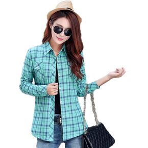 AvaCostume Womens Casual Fleece Winter Plaid Slim Shirt Blouse